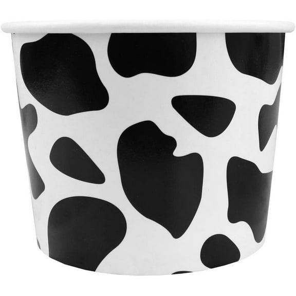 UNIQ 1000-Count 12 oz Cow Print Paper Ice Cream Cups Black Color | Perfect for Halloween, Disposable Dessert Bowls | Frozen Dessert Supplies