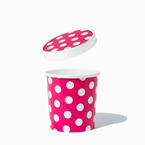 UNIQ Pint 16 oz Pink Polka Dotty Ice Cream To-Go Containers With Non-Vented Lids - 250/Case
