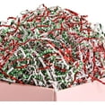 thumbnail image 1 of UNIQOOO 1/2 LB Metallic Red Green Crinkle Cut Paper Shredded Filler, Christmas Peppermint Candy Cane Raffia Tissue Zig, Strands Shred Craft Bedding Cushion,Wedding Birthday Gift Boxes Bag Retail, 1 of 7