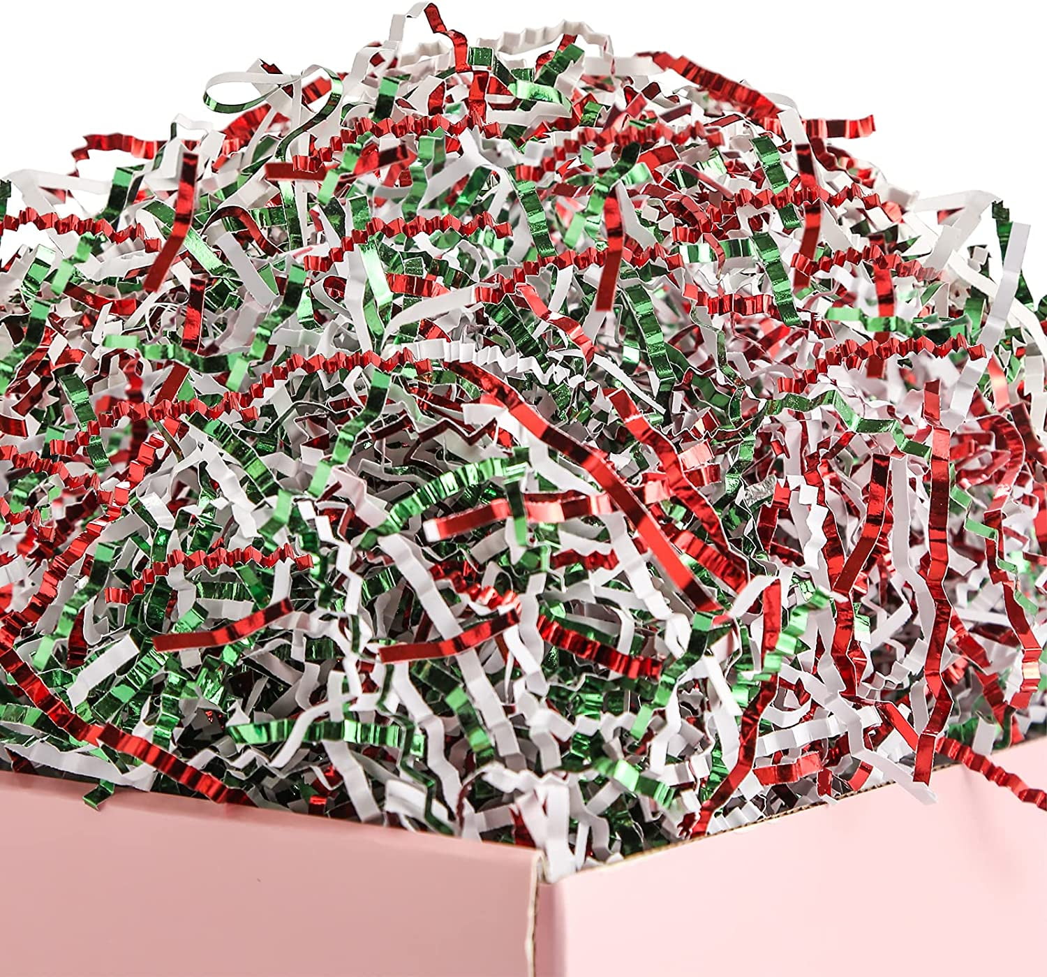 UNIQOOO 1/2 LB Metallic Red Green White Crinkle Cut Paper Shredded ...