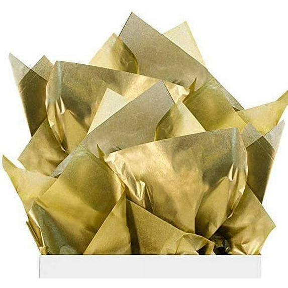 UNIQOOO 100 Sheets Metallic Gold Foil Gift Tissue Paper Bulk, Recyclable Durable for Gift Bags Box Gift Wrapping DIY Craft, Wedding Birthday Party Favor Decor, Shredded Filler, Pinata, 20X14in