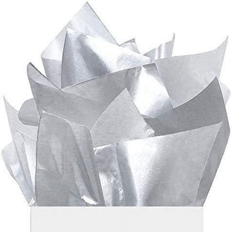 100 Sheets Metallic Silver Foil Gift Tissue Paper Bulk, 20X14 Inch, Art
