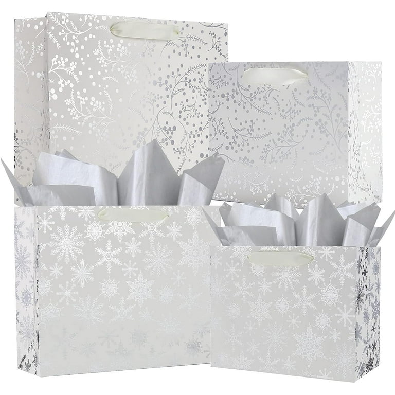 UNIQOOO 12PCS Metallic Silver Christmas Gift Bags Size L 12.5 M 9 Xmas Tree Design Walmart