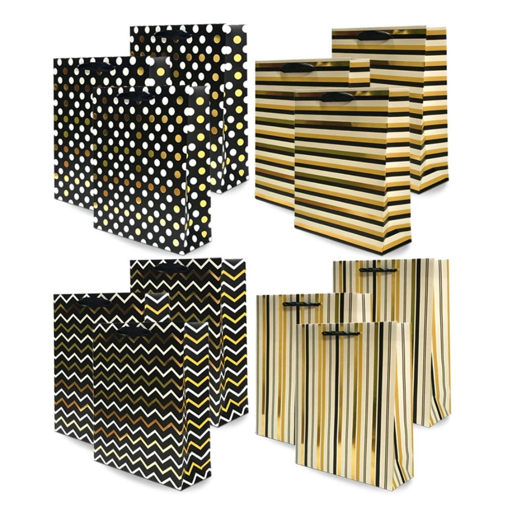 Black/Gold Metallic Foil Chevron/Dot/Geometric Wrapping Paper