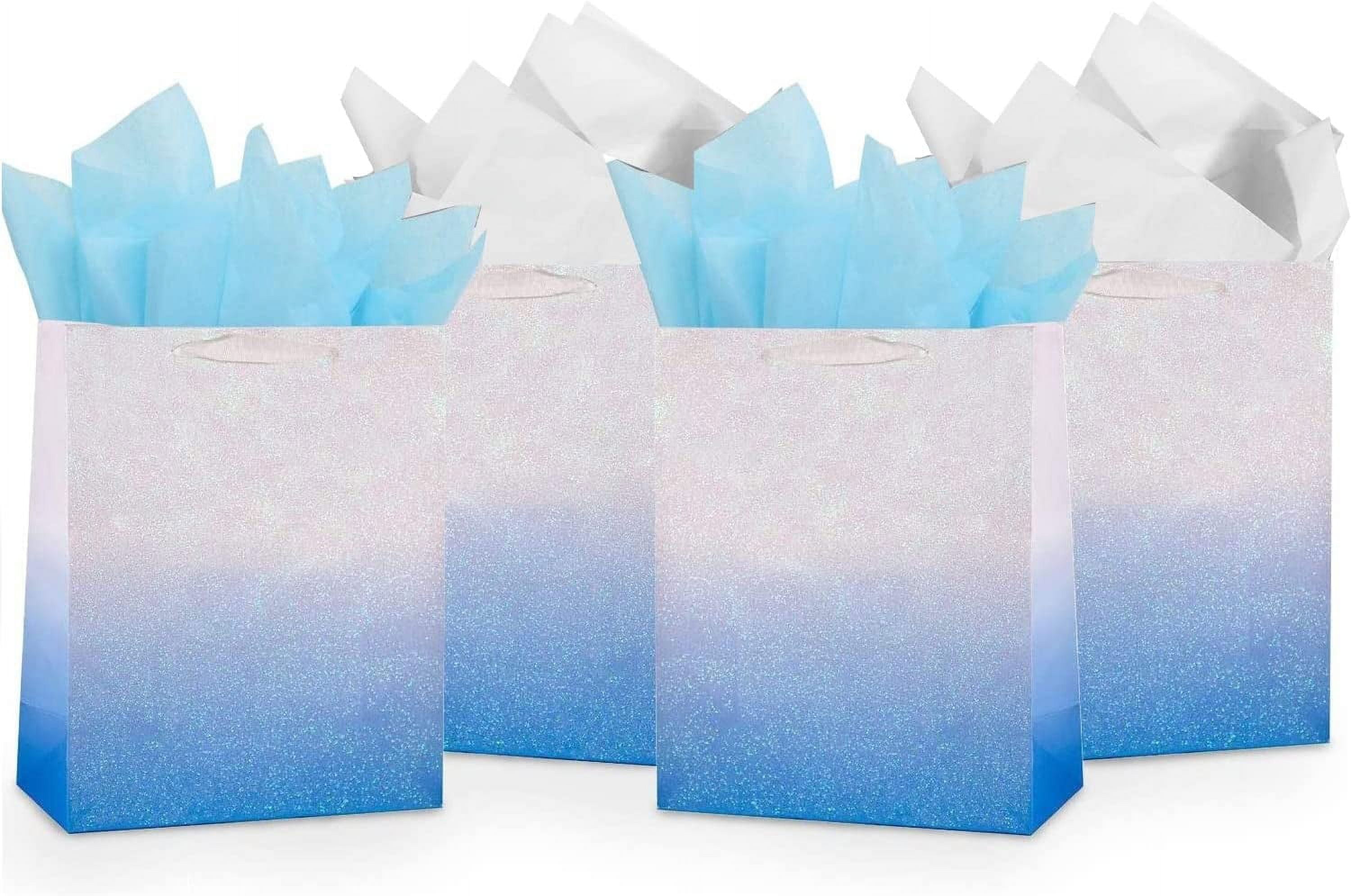 UNIQOOO 12Pcs Ombre Blue Gift Bags Bulk w/ 24 Tissue Paper, 9 x 7 x 4