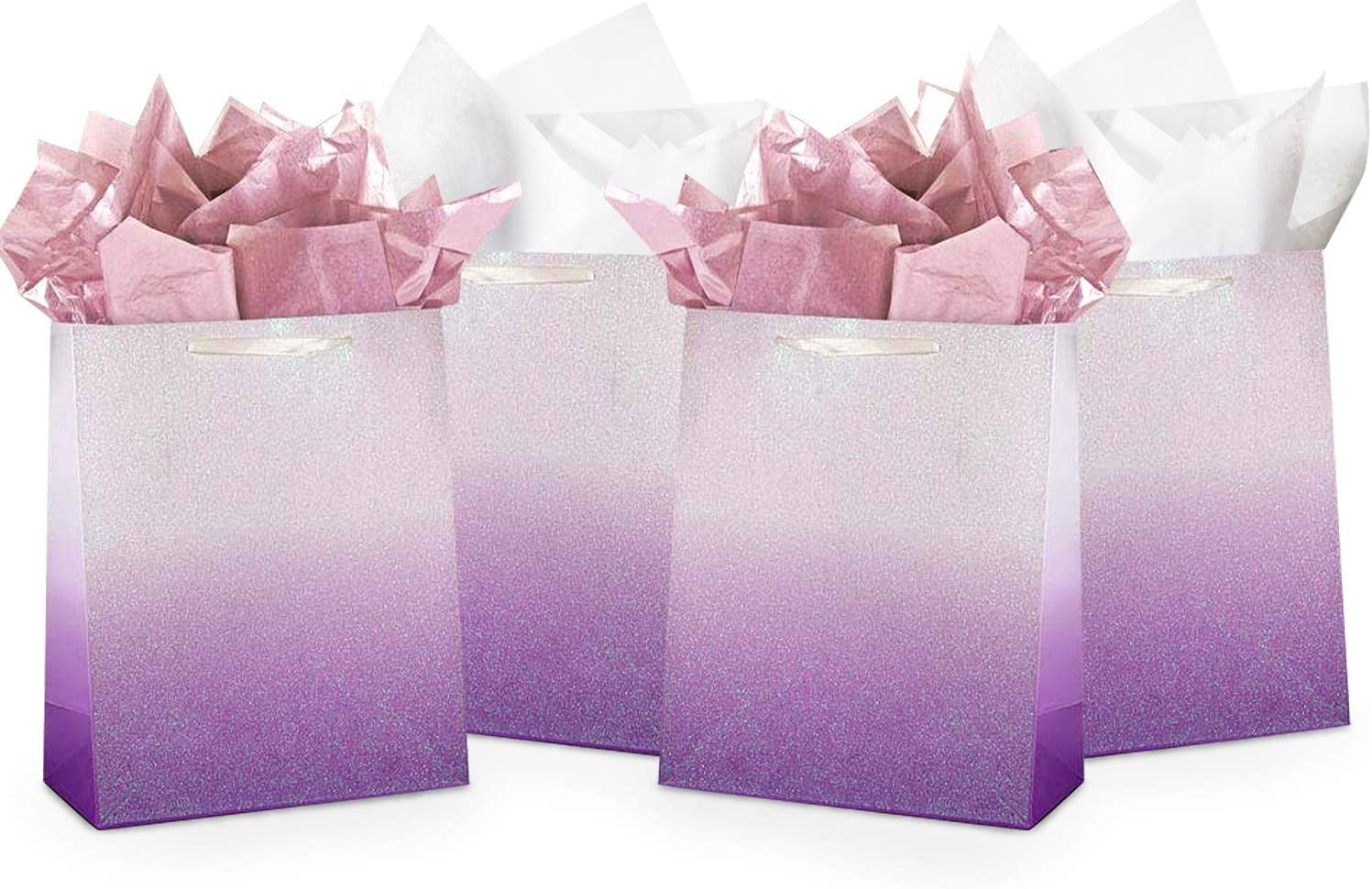 UNIQOOO 12Pcs Ombre Purple Gift Bags Bulk w/ 24 Tissue Paper, 9 x 7 x 4