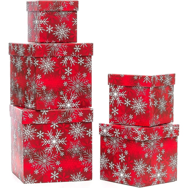UNIQOOO 5PCS Christmas Nesting Gift Boxes with Lid, Xmas Nested Box Set