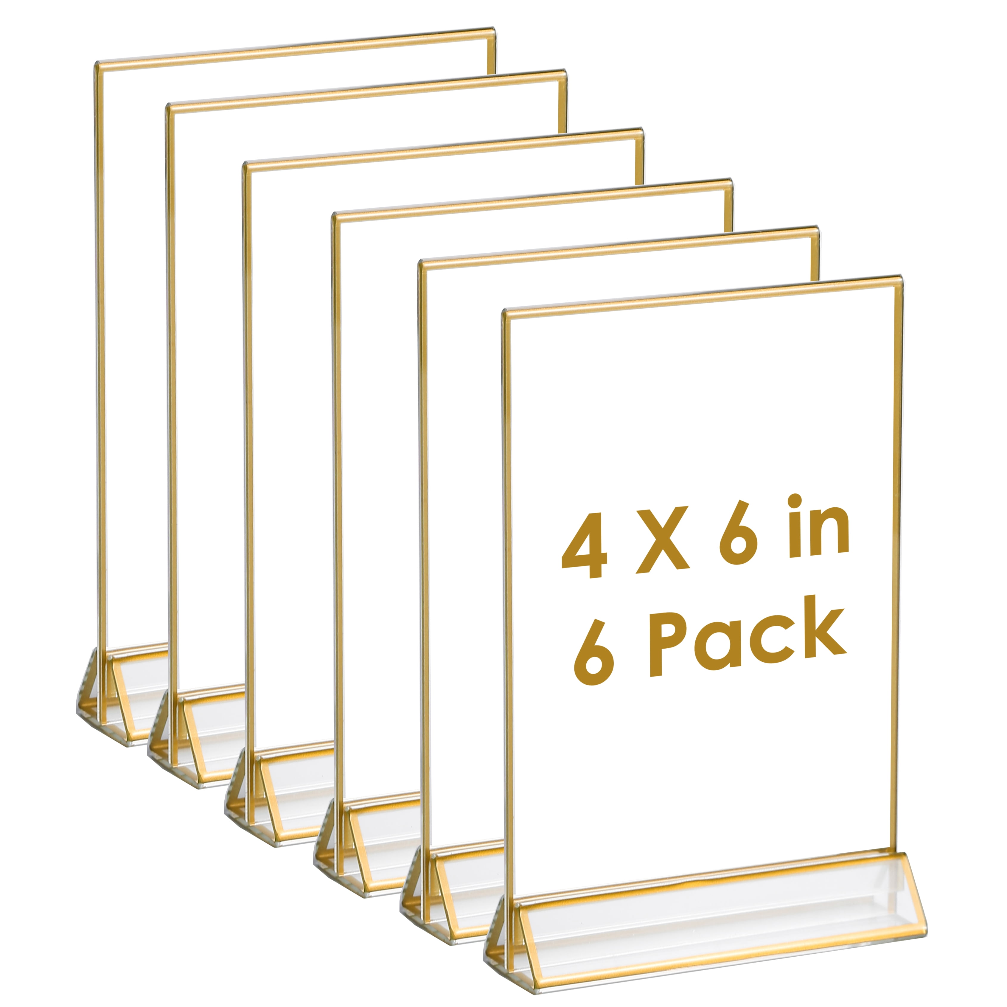 UNIQOOO Acrylic Sign Holders with Gold Border Pack of 6 4x6