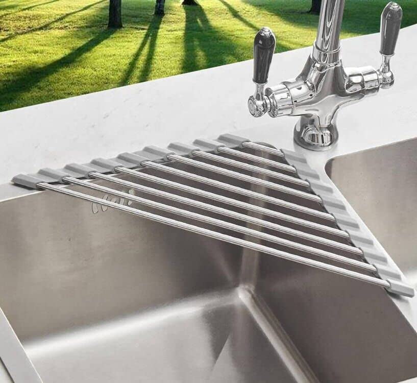 UNIQUE CART Roll up Triangle Dish Drying Rack Over The Sink Kitchen ...