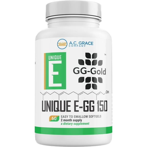 UNIQUE E A.C. Grace Company GG-Gold - 150mg Geranylgeraniol Supplement - Premium Annatto-Derived GG for Statin Users, Cellular Energy, Muscle & Bone Health - 60 Softgels