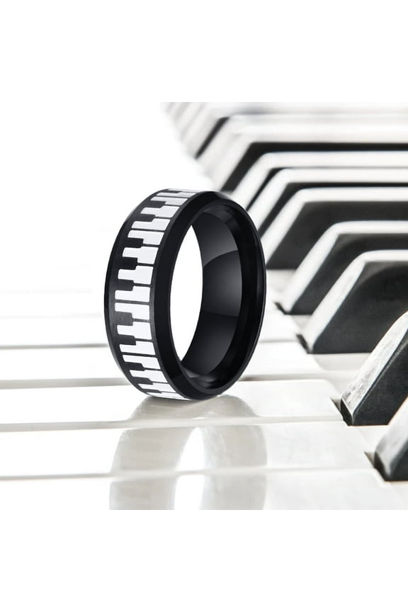 UNIQUE KEYBOARD RING FOR MEN 14K Black Gold MUSIC PIANO FLAT PROFILE TWO TONE RING
