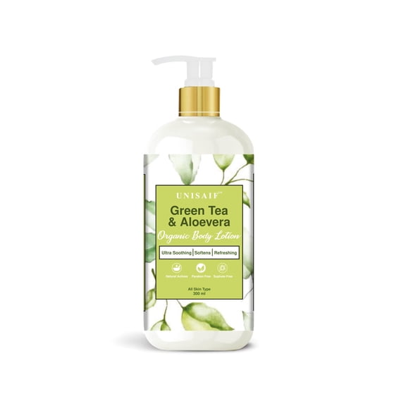 UNISAIF Green Tea Organic Body Lotion  Hand Lotion with Vitamin E | Natural Moisturizing Lotion Exfoliating Face Lotion | Green Tea Moisturizer Firming Body Lotion ( 10.14 Fl oz 300ml )