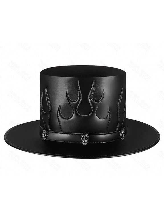 UNISEX MEN& WOMEN Skeleton-decorated flame top hat BLACK