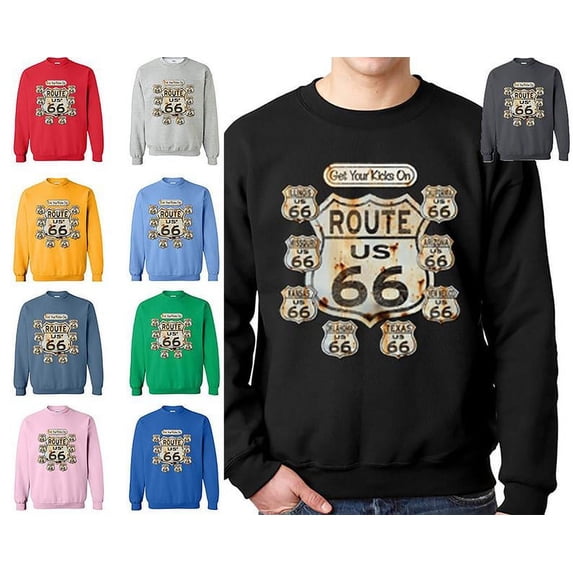 UNISEX Route Us 66 Get Your Kick CREWNECK Sweatshirt Long Sleeve Soft and Comfy Crewneck, Lightweight Crewneck Color Irish Green Size Large