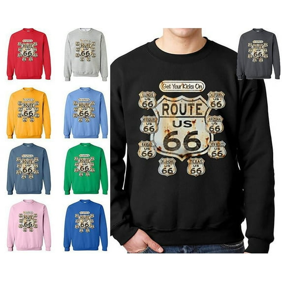 UNISEX Route Us 66 Get Your Kick CREWNECK Sweatshirt Long Sleeve Soft and Comfy Crewneck, Lightweight Crewneck Color White Size X-Large