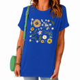thumbnail image 1 of UNISHE Blue Women's Boho Garden Lady Wildflower Sunflower Botanical Graphic Short Sleeve T-Shirt Tops, 1 of 6