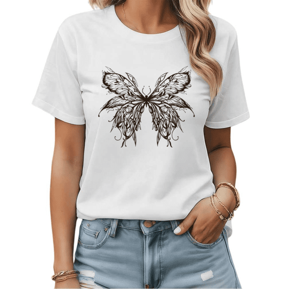 UNISHE Boho Celestial Butterfly Womens Print Tshirt Casual Graphic Tees White/Black S-5XL Tops