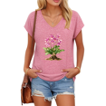 thumbnail image 1 of UNISHE Botanical Flower V Neck Short Sleeve Graphic Tee Women's Casual Print Top, 1 of 5