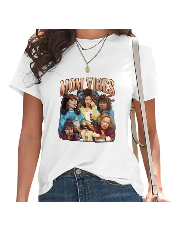 Cool Moms Club Script Font Graphic Tops 1990s Short Sleeve Casual Tee for Daily Outfit White, XL