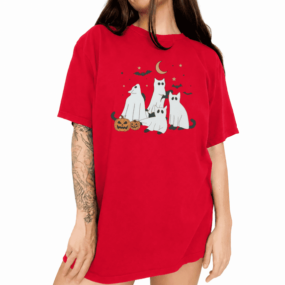 UNISHE Cute Ghost Pumpkin Halloween Joy Short Sleeve Crew Neck Graphic Tee for Women