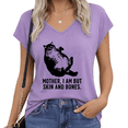 thumbnail image 1 of UNISHE Dramatic Cat Skin And Bones V-neck Print Tshirt Graphic Tees Shirts Mint S-5XL Tops, 1 of 6