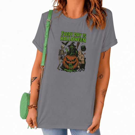 UNISHE Every Day Is Halloween Vintage Retro Graphic Tee Short Sleeve Crewneck Top