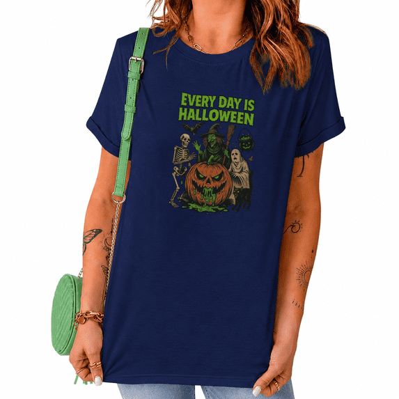 UNISHE Every Day Is Halloween Vintage Retro Graphic Tee Short Sleeve Crewneck Top