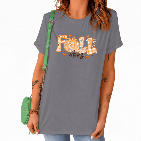 UNISHE Fall Vibes Pumpkin Graphic Tee Women's Autumn Crewneck Short Sleeve T-Shirt