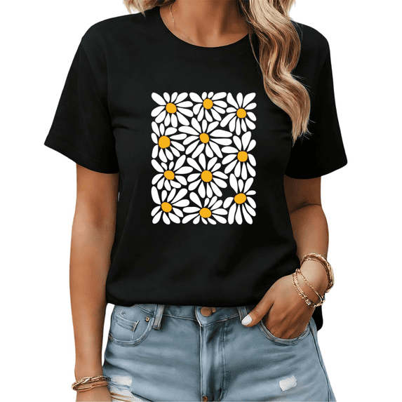 UNISHE Fall Wildflower Womens Print Tshirt Graphic Tees White/Black S-5XL Tops
