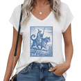 thumbnail image 1 of UNISHE Fantasy Witchy Cat Wizard Graphic Tees V-neck Print Tshirt Shirts Purple S-5XL Tops, 1 of 6