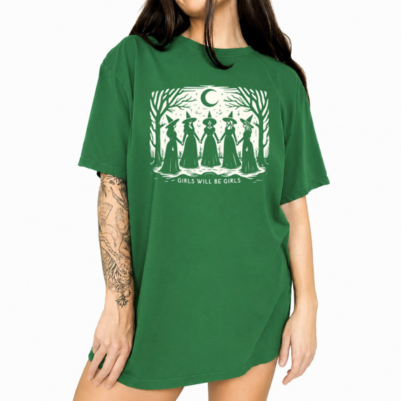UNISHE GIRLS WILL BE GIRLS Witch Graphic Short Sleeve Crewneck T-Shirt