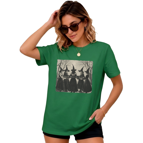 UNISHE Girls Will Be Girls Distressed Witch Retro Short Sleeve Graphic Tee