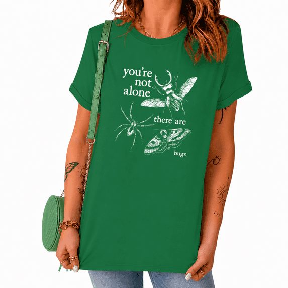 UNISHE Green Women's Casual Dark Retro Lady Goth Bug Insect Graphic Short Sleeve T-Shirt Tops