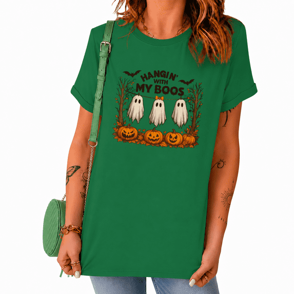 UNISHE HANGIN' WITH MY BOOS Halloween Ghost Pumpkin Graphic Tee