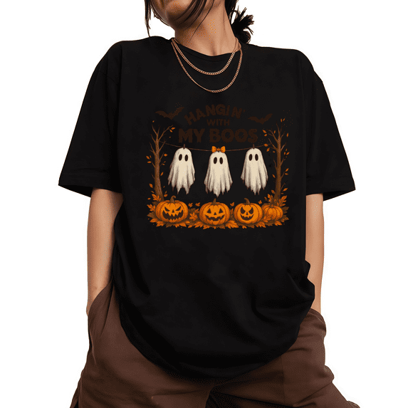 UNISHE HANGIN' WITH MY BOOS Halloween Ghost Pumpkin Graphic Tee