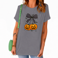 thumbnail image 1 of UNISHE Halloween Pumpkin Bow Short Sleeve Crewneck Graphic Tee, 1 of 6