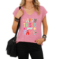 thumbnail image 1 of UNISHE Happy To See Your Face Colorful Smiley Face Graphic Tees V-neck Print Tshirt Shirts White S-5XL Tops, 1 of 6