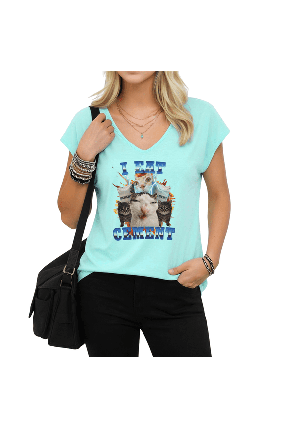 I Eat Cement Cat Meme Graphic Tees V-neck Print Tshirt Shirts White S-5XL Tops