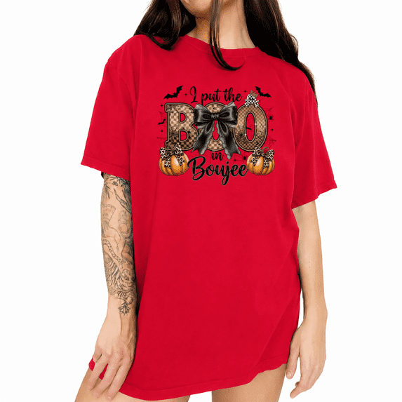 UNISHE I Put the BOO in Boujee Pumpkin Graphic Tee Women's Halloween Short Sleeve Crewneck Top