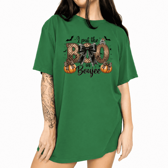 UNISHE I Put the BOO in Boujee Pumpkin Graphic Tee Women's Halloween Short Sleeve Crewneck Top