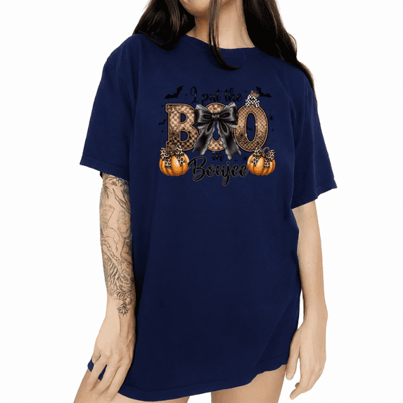 UNISHE I Put the BOO in Boujee Pumpkin Graphic Tee Women's Halloween Short Sleeve Crewneck Top