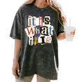 thumbnail image 1 of UNISHE It Is What It Is Vintage Ransom Note Washed Short Sleeve Crew Neck T-Shirt, 1 of 5