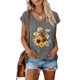 thumbnail image 1 of UNISHE Ladies Dark Gray Spring Bee Daisy Floral V Neck Short Sleeve T-Shirt Rustic Garden Style S-5XL Tops, 1 of 6