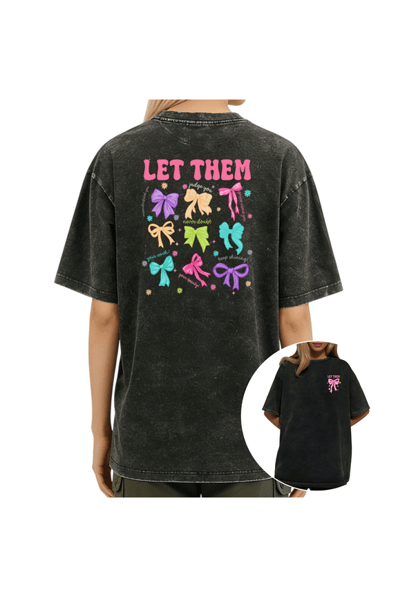 Let Them Misunderstand You Coquette Bow Graphic Two-Sided Washed Short Sleeve Crew Neck T-Shirt