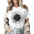 thumbnail image 1 of UNISHE Line Art Sunflower Womens Print Tshirt Graphic Tees White/Black S-5XL Tops, 1 of 4