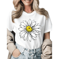 thumbnail image 1 of UNISHE Line Art Sunflower Womens Print Tshirt Graphic Tees White/Black S-5XL Tops, 1 of 4
