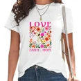 thumbnail image 1 of UNISHE Love Faith Hope Floral Graphic Top Christian Gift Statement Tee Valentine's Day T-Shirts White, L, 1 of 5