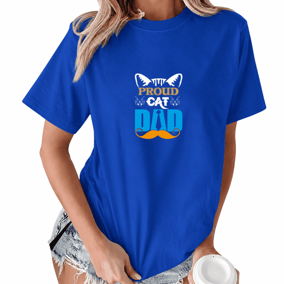 UNISHE Proud Cat Dad Creative Graphic Tee - Unique Cat Ear Silhouette Print Essential Humorous Pet Lover Top