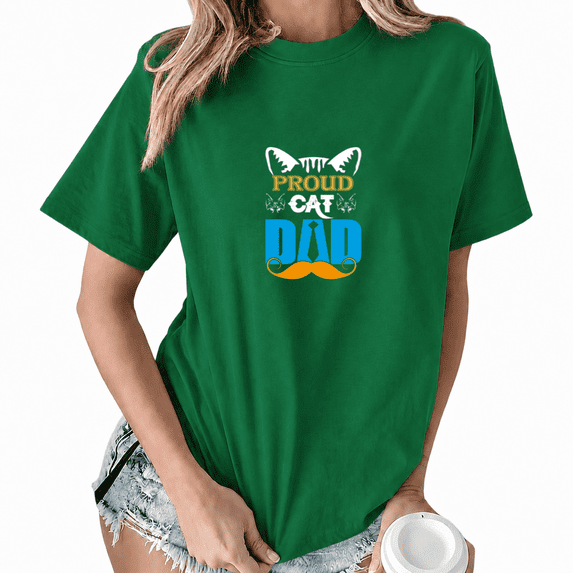 UNISHE Proud Cat Dad Creative Graphic Tee - Unique Cat Ear Silhouette Print Essential Humorous Pet Lover Top