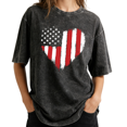 thumbnail image 1 of UNISHE Retro USA Flag Heart Fireworks Wash Print Tshirt S-2XL Acid Washed Black Graphic Tees Casual Shirts for Patriotic Tops, 1 of 6